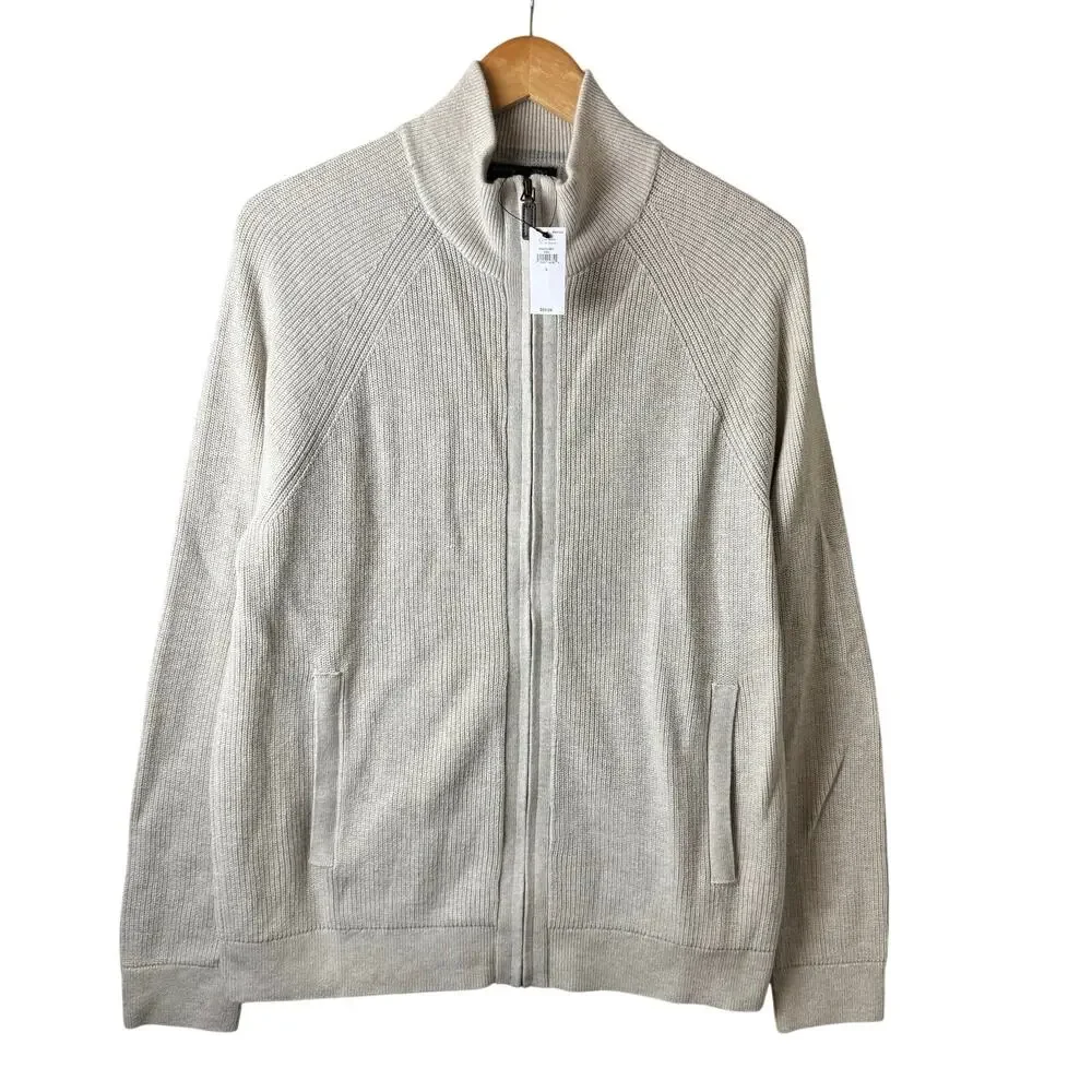 NWT Banana Republic Full Zip Cardigan Sweater Mens Size Large Cream Mr Roger’s